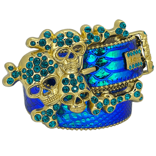 Iridescent Blue Python Gold Skull pile