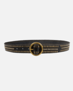 Soraya | Studded Leather Belt with Gold Round Buckle