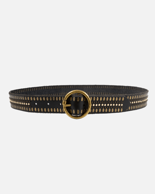 Soraya | Studded Leather Belt with Gold Round Buckle