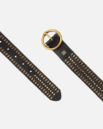 Soraya | Studded Leather Belt with Gold Round Buckle