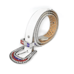 Plain White Strap With Shiny Multi Rhinestone Belt buckle