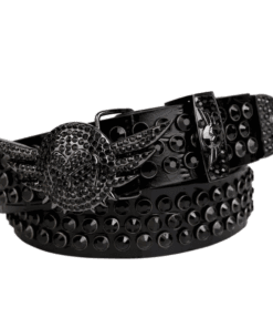 Black Strap With Black Studded Rhinestone Belt and Black Wings Shaped Black Buckle