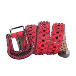 Red Strap With Crystal Red & Black Rhinestone leather Belt