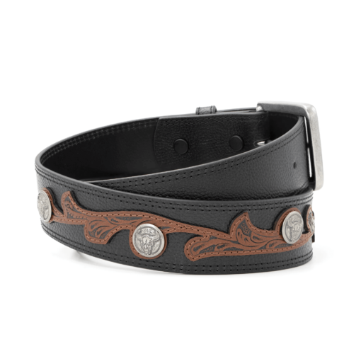 BB Simon 1 1/2" Western Scrolled with Skull Conchos Belt