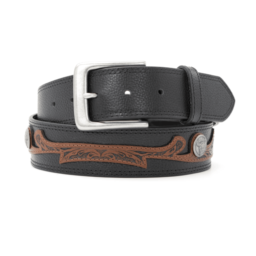 BB Simon 1 1/2" Western Scrolled with Skull Conchos Belt