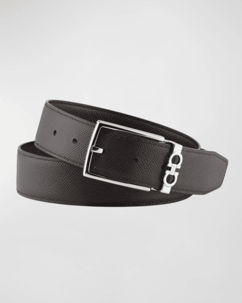 Men's Reversible Textured Designer Belt with Classic Buckle