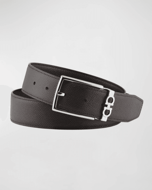 Men's Reversible Textured Designer Belt with Classic Buckle