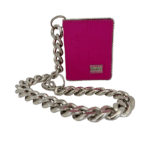 BB Simon Belt Providing you a purse embed a logo stamp of BB Simon on a Pink color Wallet with a silver color of chain