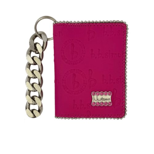 BB Simon Belt Providing you a purse embed a logo stamp of BB Simon on a Pink color Wallet with a silver color of chain
