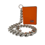 BB Simon Belt Providing you a purse embed a logo stamp of BB Simon on a Orange color Wallet with a silver color of chain