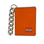 BB Simon Belt Providing you a purse embed a logo stamp of BB Simon on a Orange color Wallet with a silver color of chain