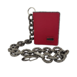 BB Simon Belt Providing you a purse embed a logo stamp of BB Simon on a Red color Wallet with a black color of chain