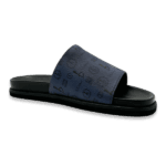 BB Pattern Leather Slides – Navy