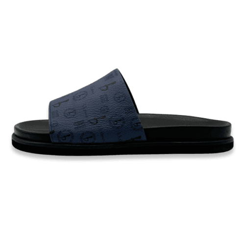 BB Pattern Leather Slides – Navy