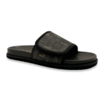 BB Pattern Velcro Leather Slides – Brown