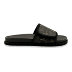 BB Pattern Velcro Leather Slides – Brown