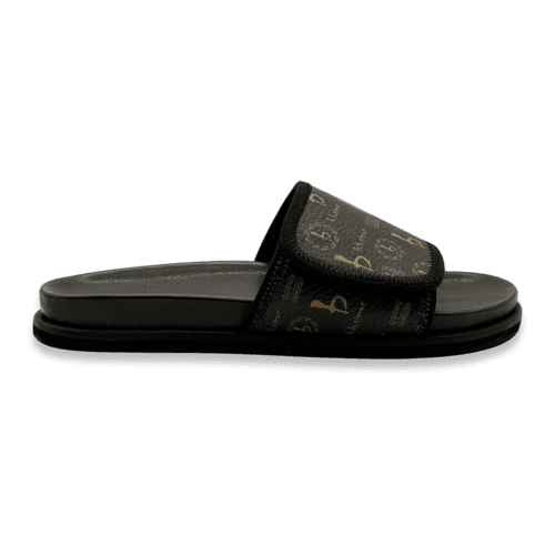 BB Pattern Velcro Leather Slides – Brown