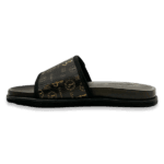 BB Pattern Velcro Leather Slides – Brown