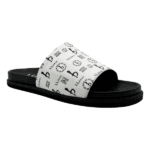 BB Pattern Leather Slides – White