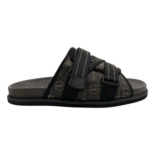 BB Pattern Strapped Slides – Brown