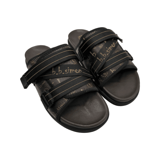 BB Pattern Strapped Slides – Brown