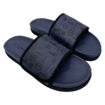BB Pattern Velcro Leather Slides – Navy