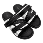 BB Pattern Strapped Slides – White