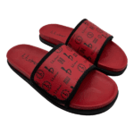 BB Pattern Velcro Leather Slides – Red/Red