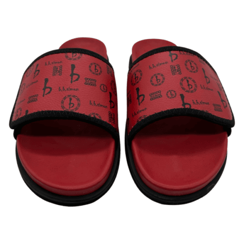 BB Pattern Velcro Leather Slides – Red/Red