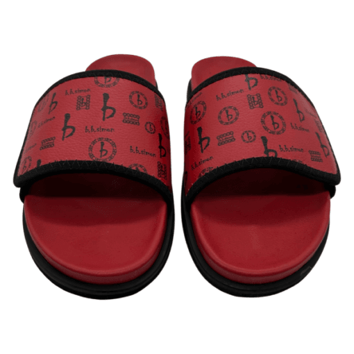 BB Pattern Velcro Leather Slides – Red/Red