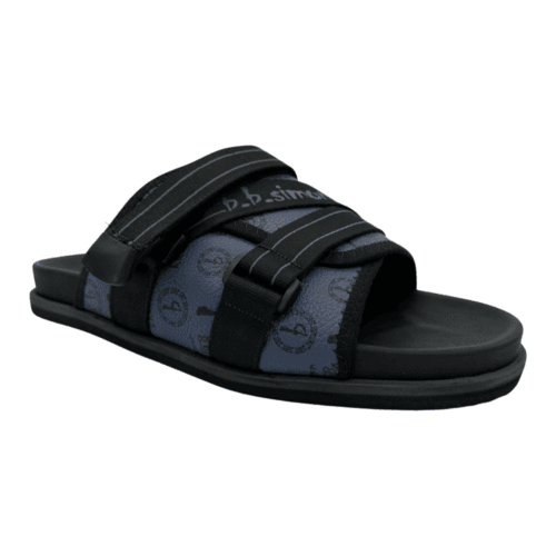 BB Pattern Strapped Slides – Navy