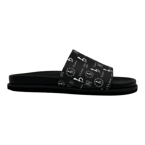 BB Pattern Leather Slides – Black