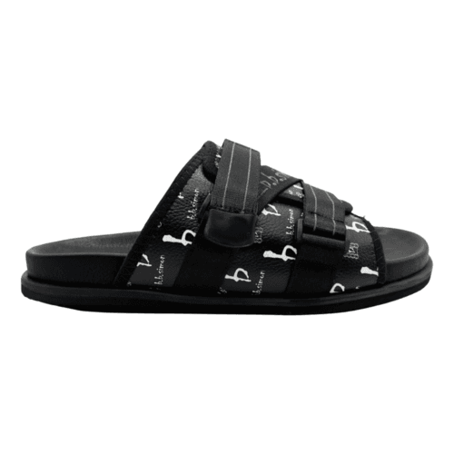 BB Pattern Strapped Slides – Black