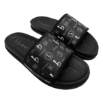 BB Pattern Velcro Leather Slides – Black