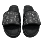BB Pattern Velcro Leather Slides – Black