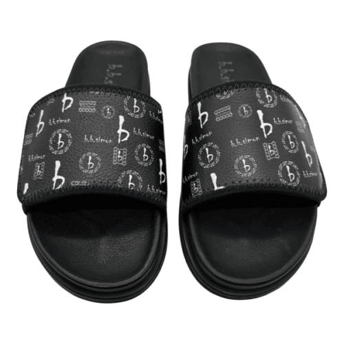 BB Pattern Velcro Leather Slides – Black
