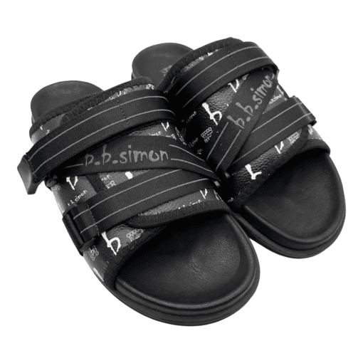 BB Pattern Strapped Slides – Black