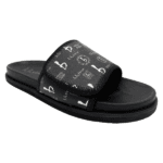 BB Pattern Velcro Leather Slides – Black