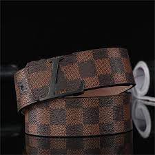 Designer Belt with a brown / black shining strap of combination with custom design L Type Buckle